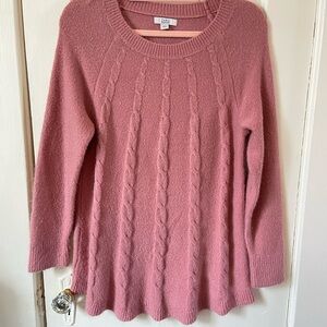 Croft & Barrow Pink Crew Neck Cable Knit Sweater